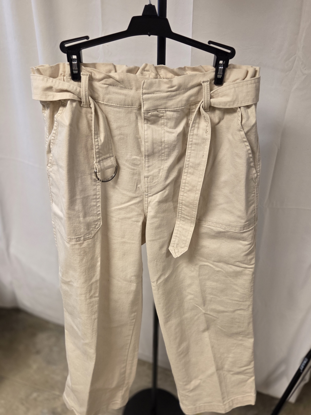Time and Tru Cream Paperbag Waist Cargo Trousers with Self-Tie Belt